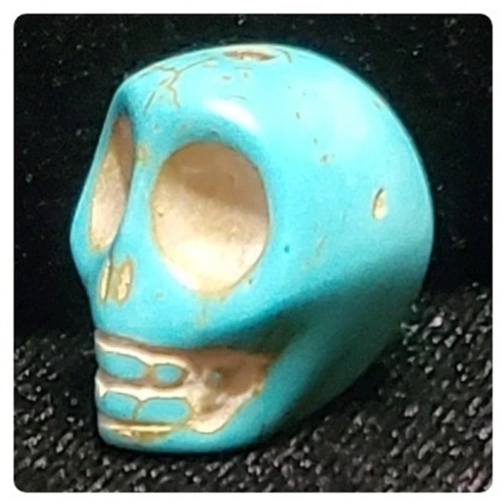 Vintage Silver Skull Ring with Moving Jaw and Turquoise Skull Bead Set Size 9